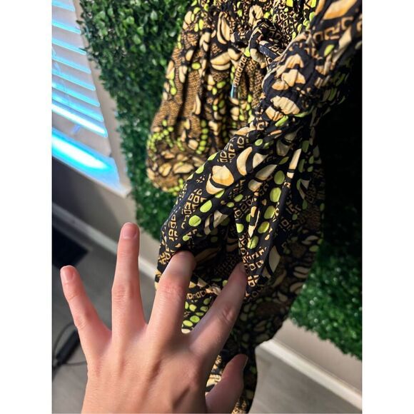 ALC Maya Cotton Green & Brown Coffee Bean Floral Print Mini Dress size 2 - Picture 5 of 6